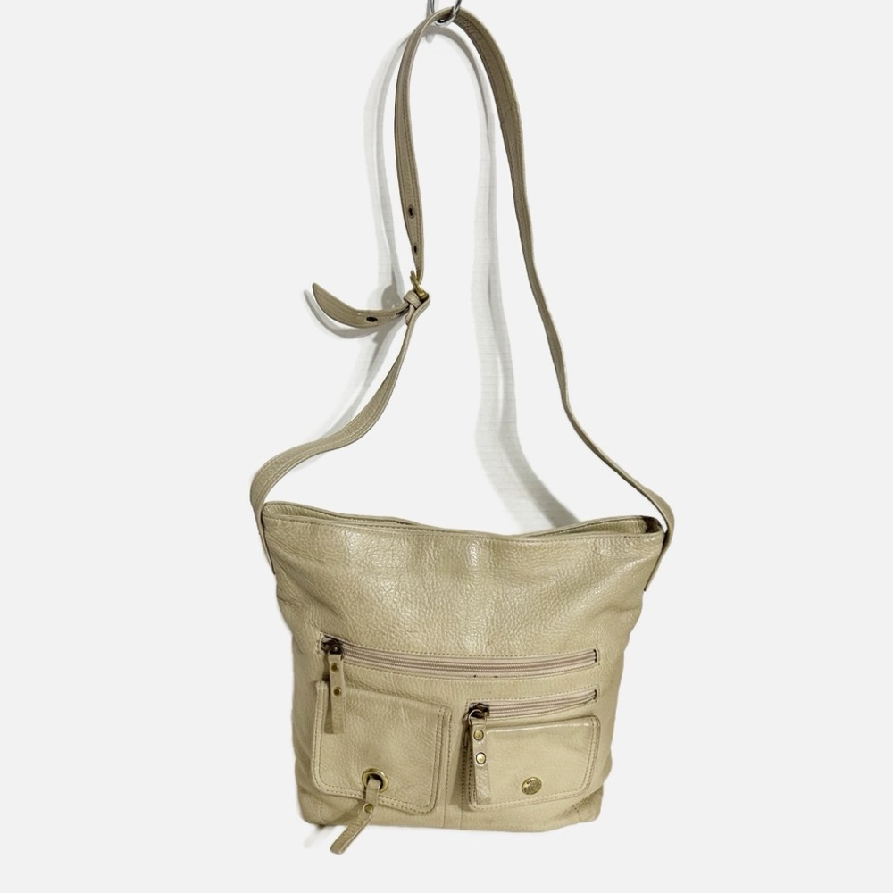 Stone Mountain Tannish Cream Leather Fully Lined Crossbody Bag Adjustable Strap